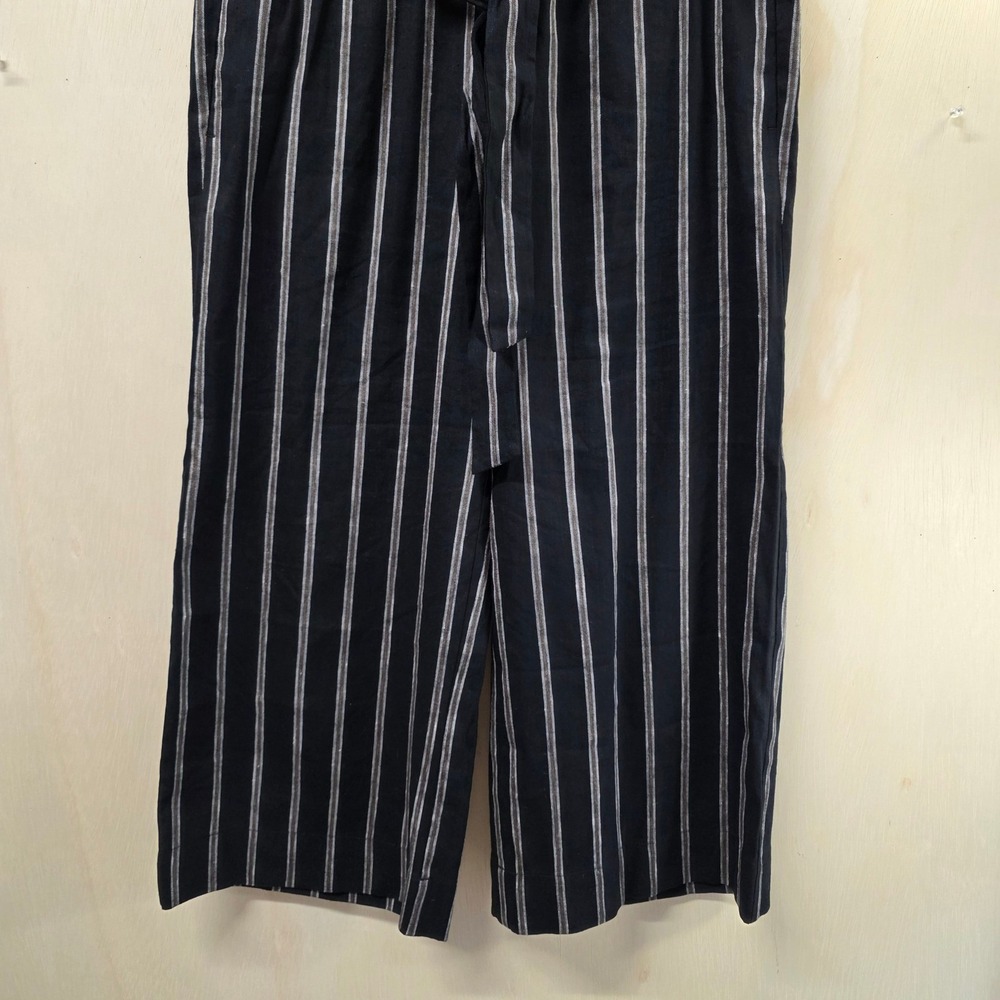 J. Jill Linen Stretch Striped Paperbag Wide Leg Crop Pants Black Petite Small - Picture 15 of 16